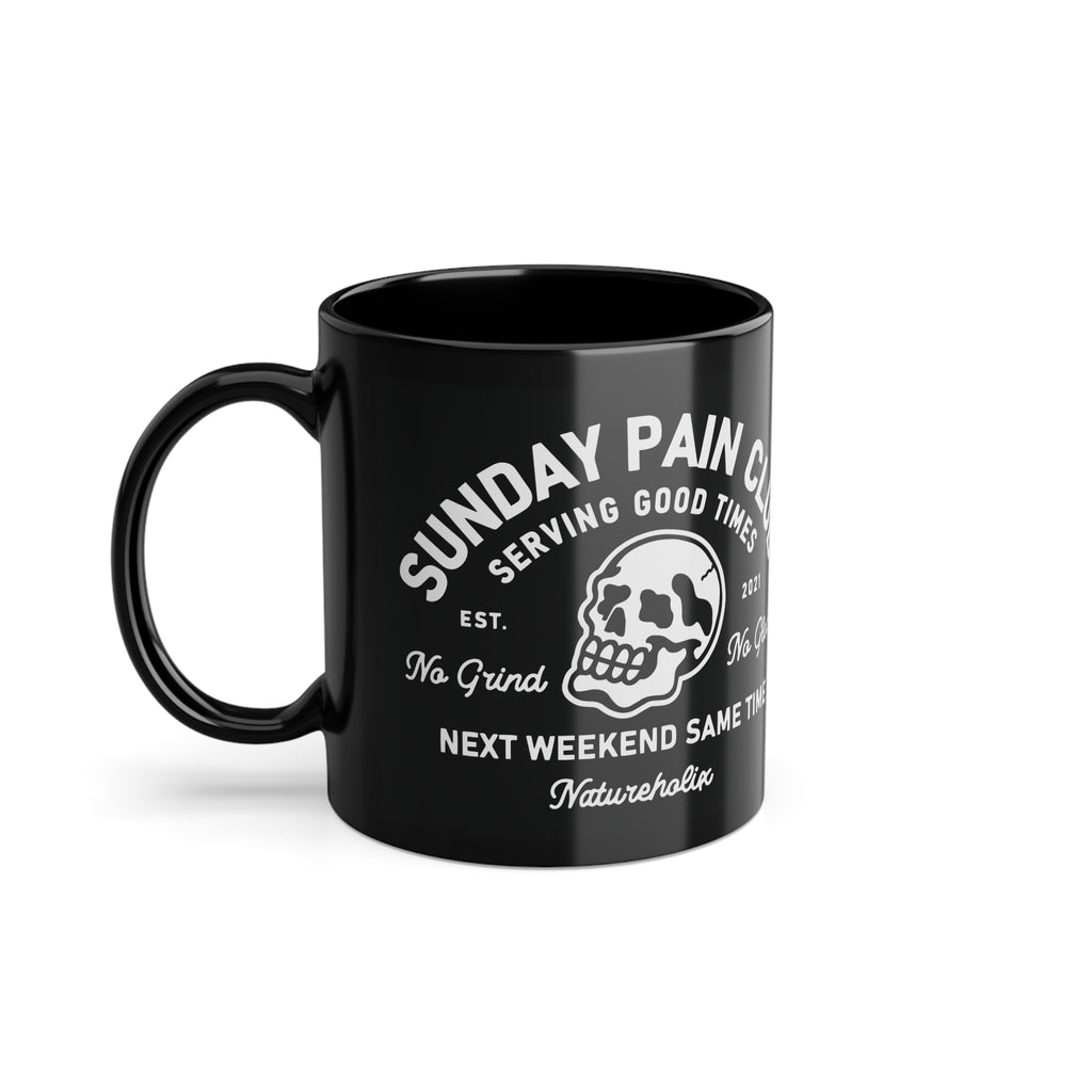 Sunday Pain Club Kaffeebecher Schwarz – Cycling Mug Natureholix – Frontansicht