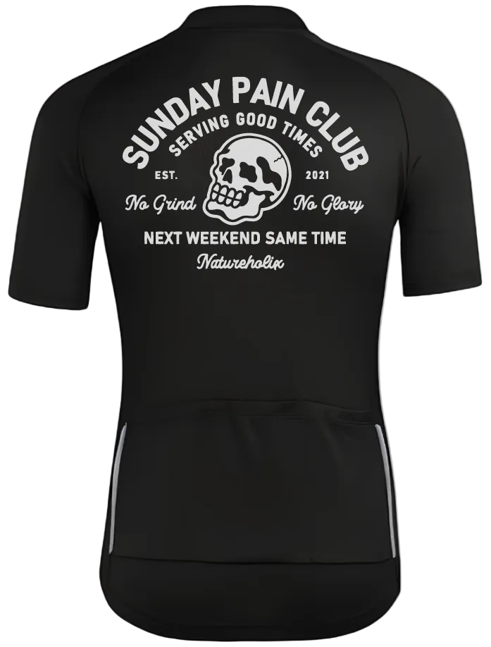 Handgedrucktes Radsport Jersey Sunday Pain Club Crew Design Hinten